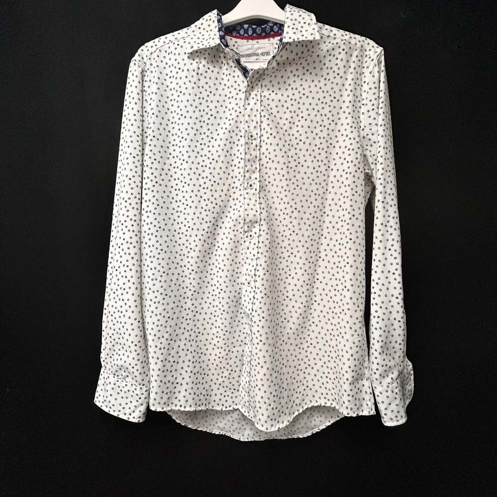 International Report Men's Medium Long Sleeve Button Down Shirt White Floral Pri